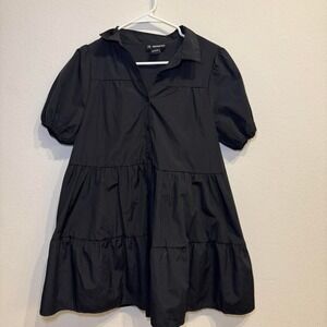 Black Puff Sleeve Cupcake Mini Dress Y2K Party Night Out Women's Size S